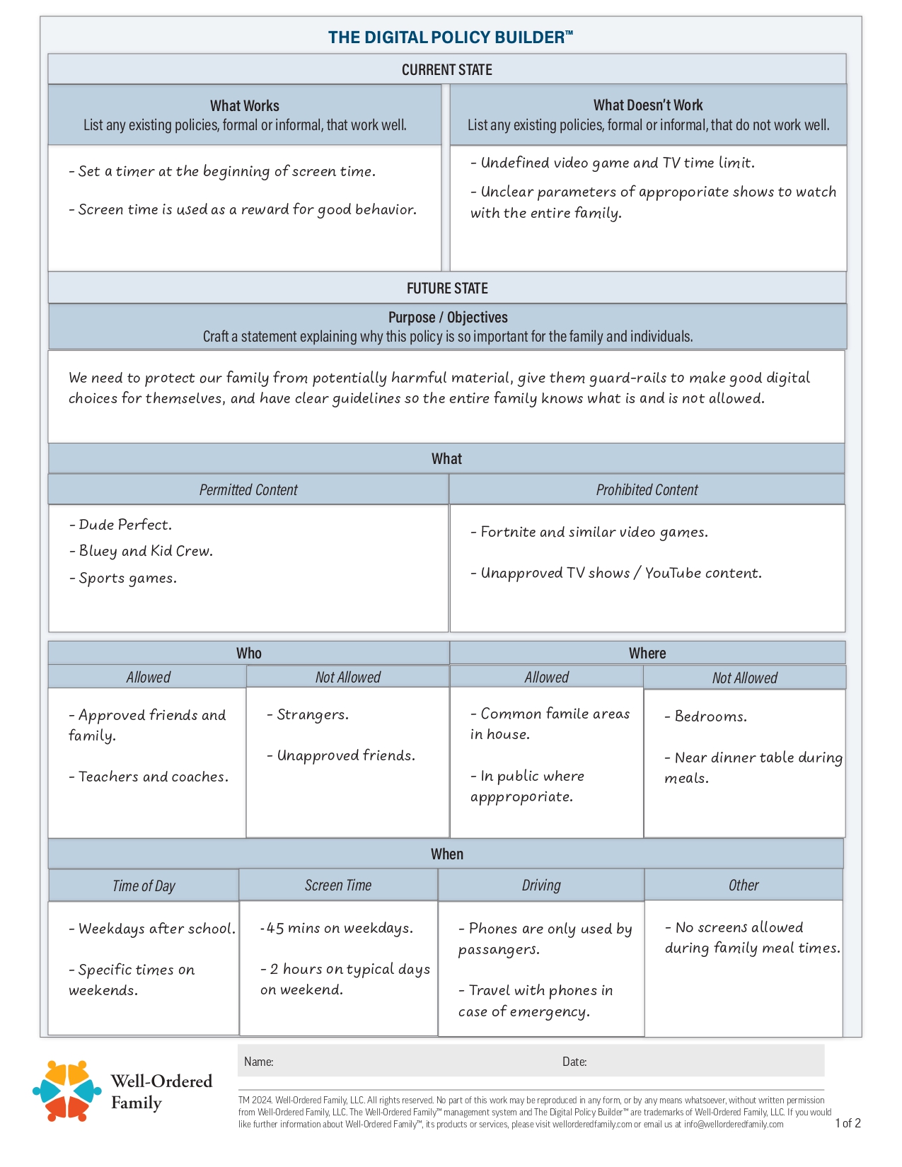 The Digital Policy Builder™ | Well-Ordered Family